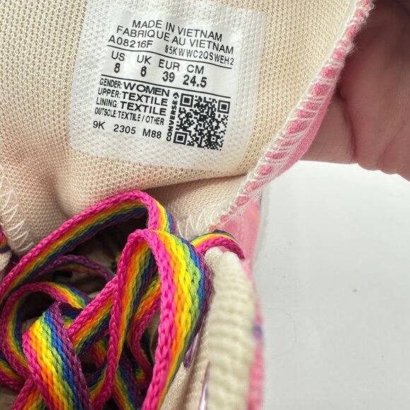 Converse All Star high tops women size 8 pink rainbow peace signs - Picture 6 of 7